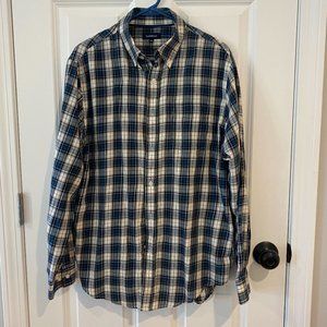 Men's‎ Croft & Barrow Blue/Cream Plaid Button Down Shirt - Size Medium